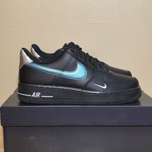 Nike Air Force 1 '07 Low Black Blue Lightning Grey FD0654-001 Men's Size 7.5